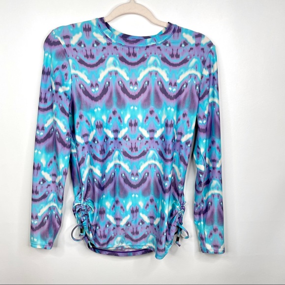 MAR BY VIX Tie-Dye Swim Top Rash Guard / Large / Turquoise & Purple - Picture 10 of 11
